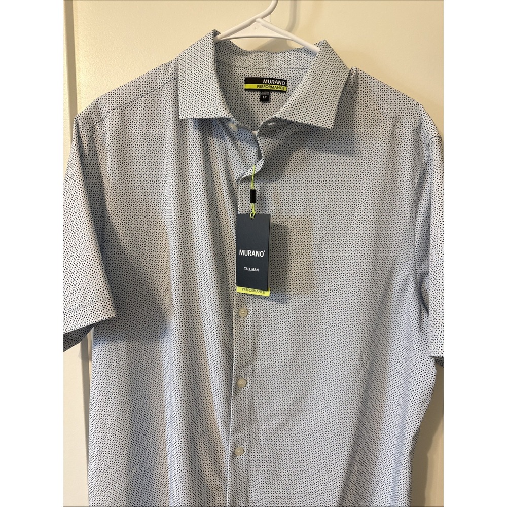 Murano NEW Size L Performance Button Short Sleeve Shirt Blue Print Men NWT - Picture 2 of 3